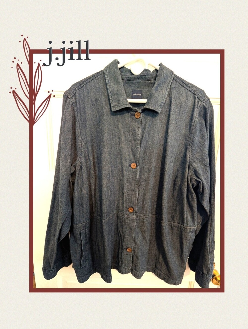 NWOT J.Jill Dark Wash Denim Button-Front Jacket, Size 2X